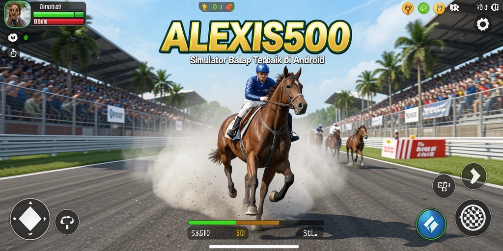 Screenshot utama ALEXIS500 menampilkan mobil balap di lintasan yang penuh tantangan.