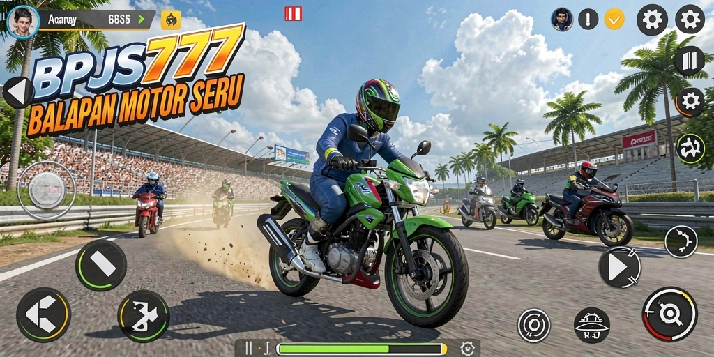 Gameplay seru dengan balapan motor di berbagai lintasan menantang.