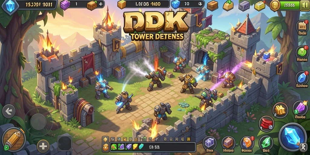 Tampilan gameplay DKK dalam pertempuran Tower Defense yang mengasyikkan.