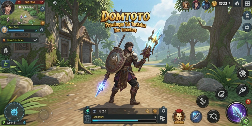 Screenshot gameplay DOMTOTO yang menunjukkan dunia terbuka yang indah dan interaktif.
