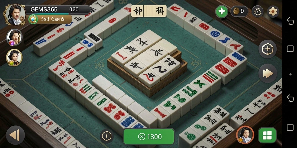 Tampilan menarik dari permainan Mahjong di GEMS365.