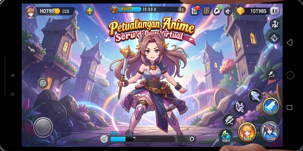 Screenshot gameplay HOT985 menampilkan aksi karakter Anime yang mendebarkan.
