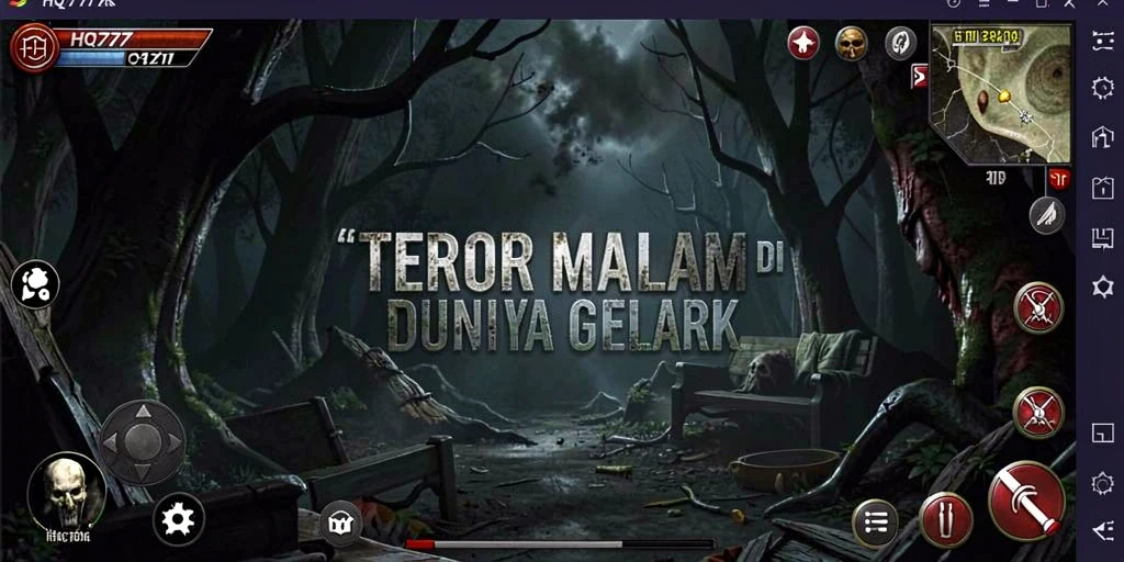 Screenshot gameplay HQ777 menunjukkan suasana mencekam dan penuh ketegangan.