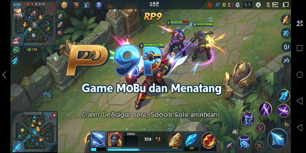 Screenshot gameplay RP99 menampilkan aksi pertarungan MOBA yang intens.