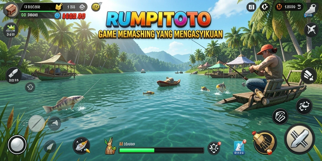 Tampilan gameplay RUMPITOTO yang menampilkan aksi memancing seru.