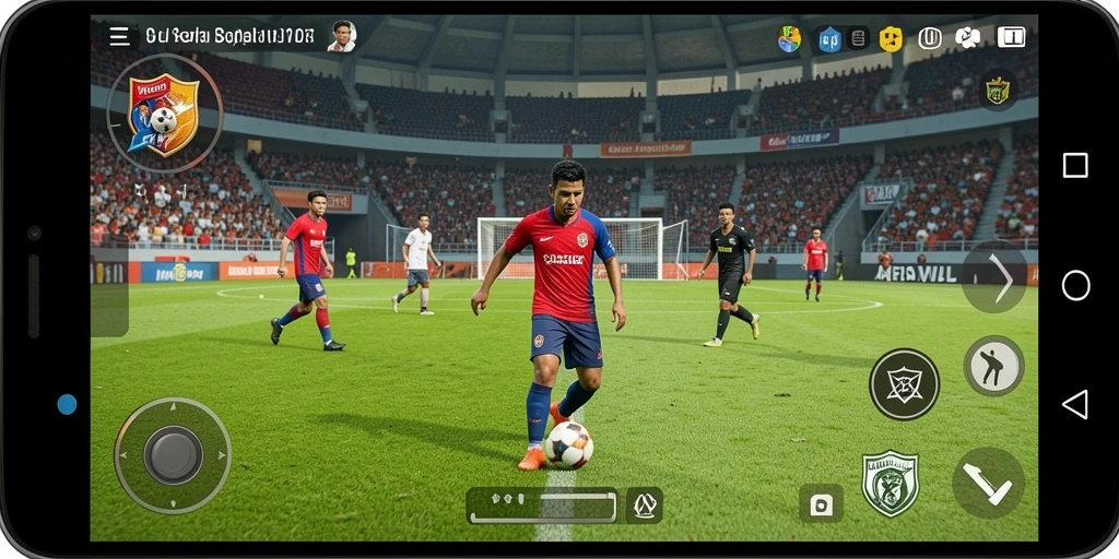 Tampilan gameplay yang intens dalam SD107 dengan aksi sepak bola yang nyata.
