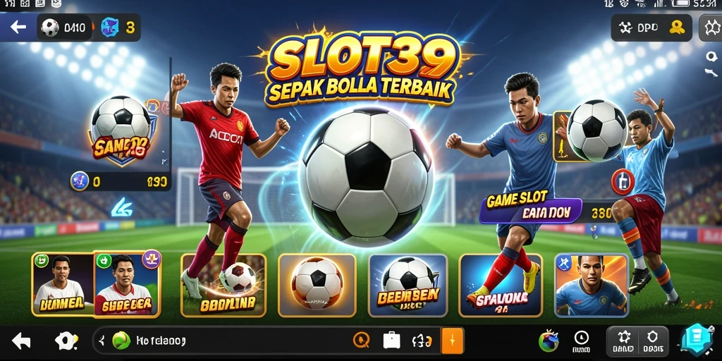 Screenshot dari gameplay SLOT39 menampilkan aksi seru dalam slot bertema sepak bola.