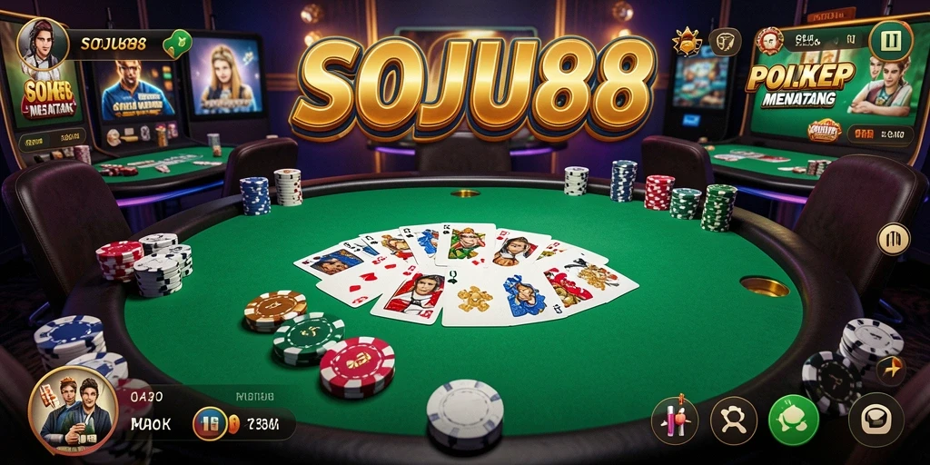 Screenshot gameplay menarik dari SOJU88 yang menunjukkan aksi poker mendebarkan.