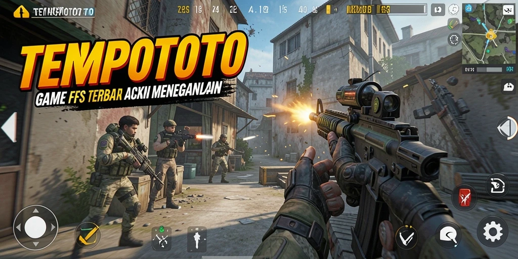 Tangkapan layar menunjukkan aksi mendebarkan gameplay FPS TEMPOTOTO.